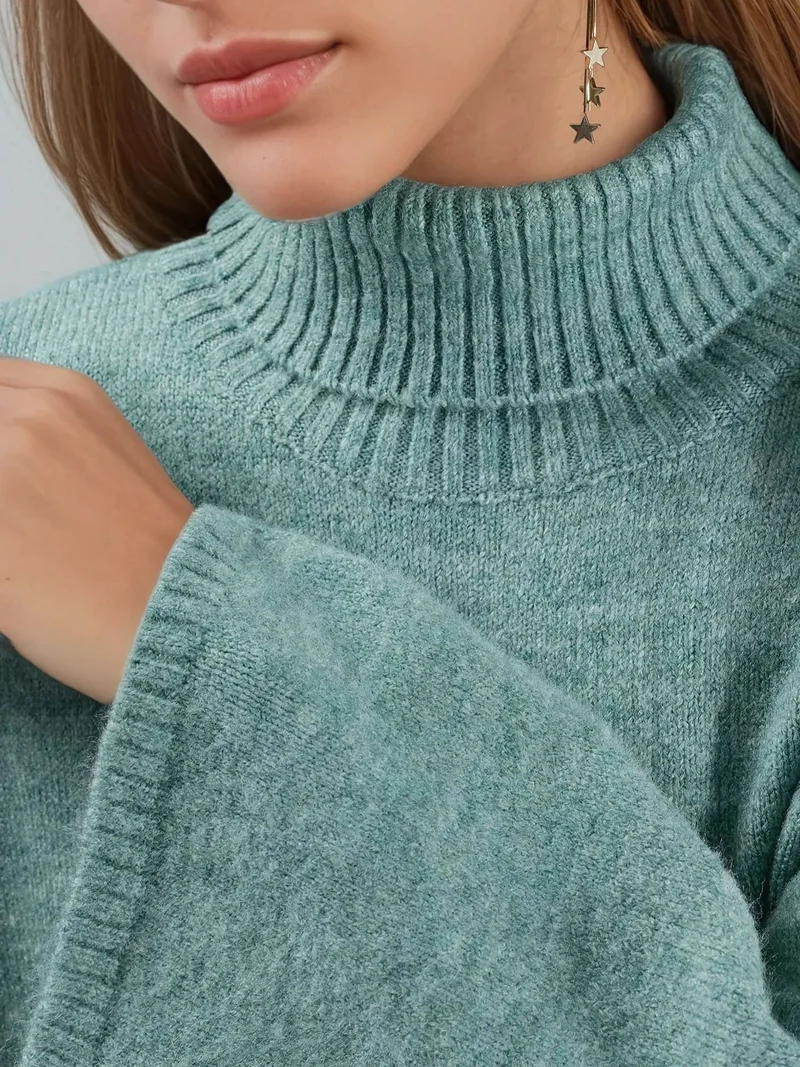 MY FASHION Sage Green MY FASHION Ribbed Turtleneck Maxi Knit Dress for Women | Best Price UAE